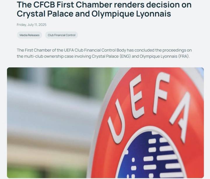 欧足联官方:水晶宫被剥夺欧联杯资格 降级参加欧协联